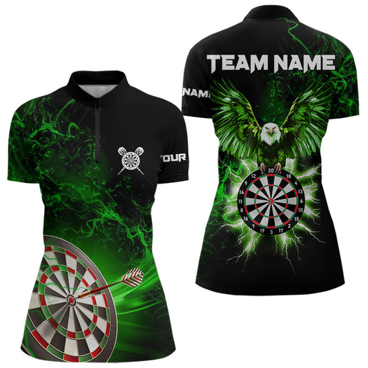Individuelles Schwarz-Grün Dartbrett Donner Blitz Adler Dart Damen Quarter Zip Shirt – Dart Trikot TDM3763
