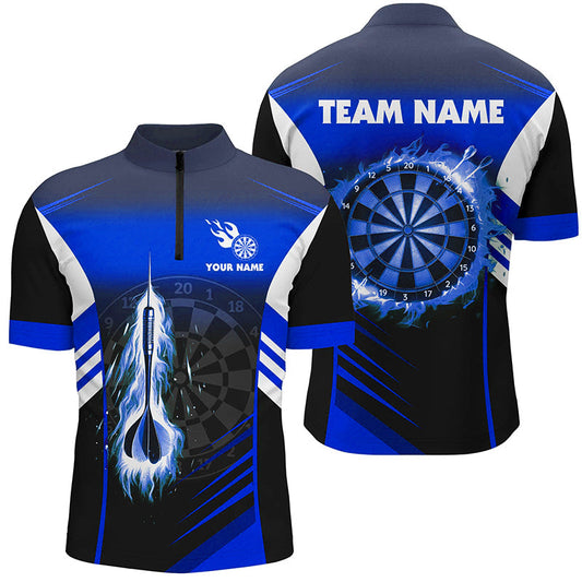 Individuelles Dart Fire Arrow Dart Herren Shirt mit Viertelreißverschluss, Flame Dart Trikot Blau TDM2276