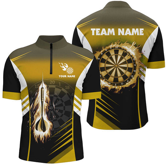 Individuelles Dart Fire Arrow Dart Herren Shirt mit Viertelreißverschluss, Flame Dart Trikot Gelb TDM2277