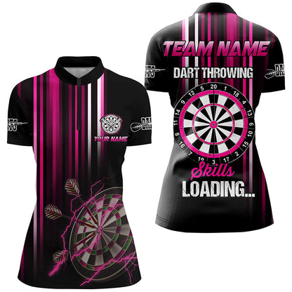 „Loading Skills“ Pinkes lustiges Dartshirt, Damen-Teamtrikot personalisiert TDM2278