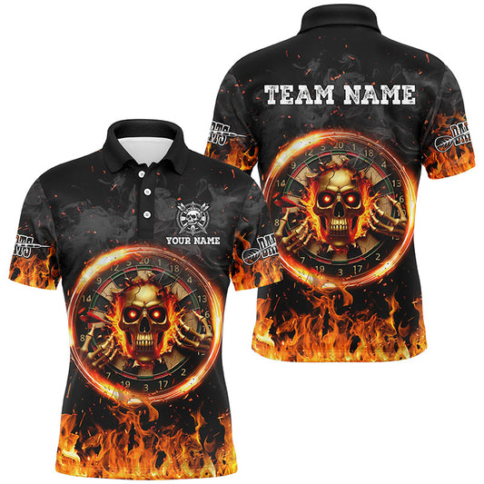 Individuelles Skelett Dartbrett Feuer Flammen Dart Poloshirt Für Herren, Team-Liga Darttrikot TDM2279