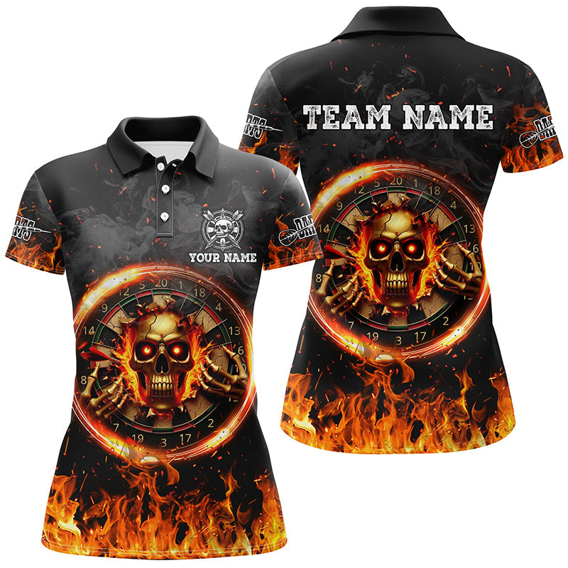 Individuelles Skelett Dartbrett Feuer Flammen Dart Poloshirt Für Herren, Team-Liga Darttrikot TDM2279