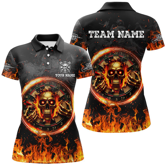 Individuelles Skelett Dartbrett Feuer Flammen Dart Poloshirt Für Herren, Team-Liga Darttrikot TDM2279