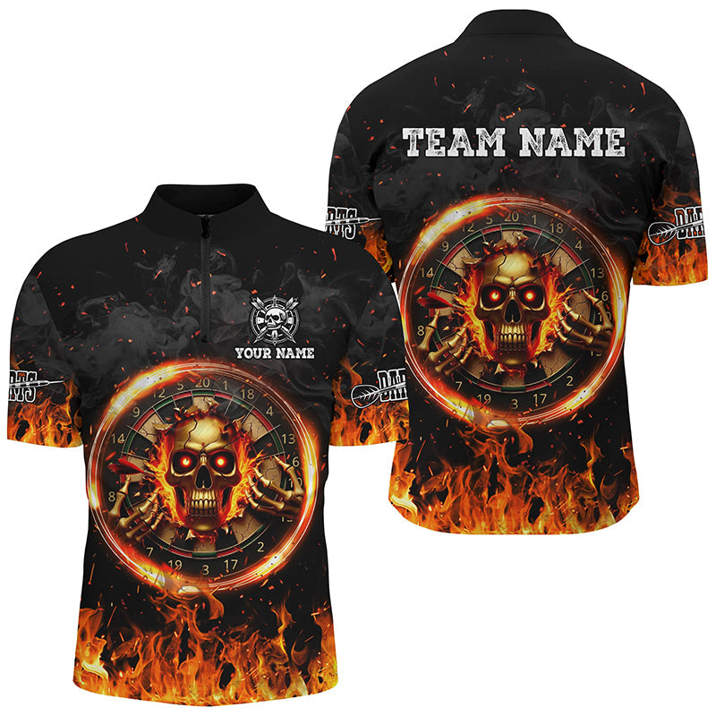 Individuelles Skull Dartboard Fire Flame Dart Herren Shirt mit Viertelreißverschluss, Team Liga Dart Trikot TDM2279