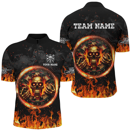 Individuelles Skull Dartboard Fire Flame Dart Herren Shirt mit Viertelreißverschluss, Team Liga Dart Trikot TDM2279