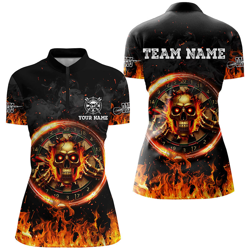 Individuelles Totenkopf Dartboard Feuer Flamme Dart Damen Quarter Zip Shirt, Team Liga Dart Trikot TDM2279
