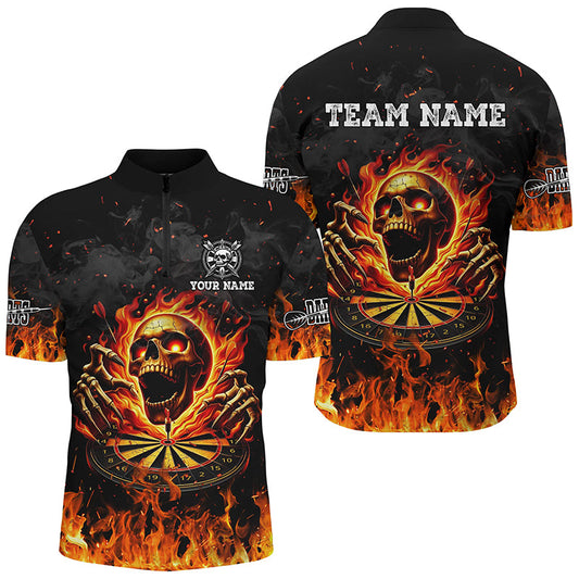 Individuelles Fire Skull Flame Dartboard Dart Herren Shirt mit Viertelreißverschluss, Dart Team Trikot TDM2280
