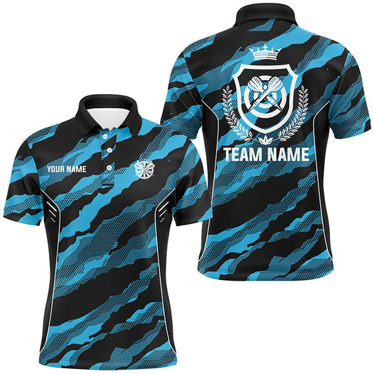 Individuelles Blaues Camouflage Dart Poloshirt Für Herren, Camouflage Dart-Teamtrikot TDM2547