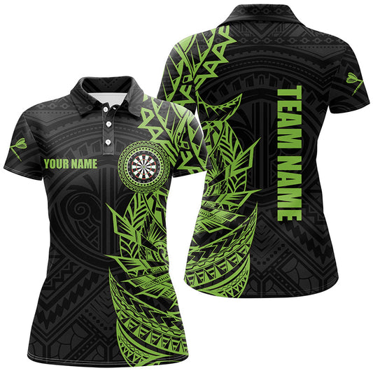Grünes Tribal Darts-Poloshirt für Damen, Individuelle Dartshirts für Damen, Dart-Trikots TDM3265