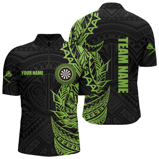 Grünes Tribal Darts Herren Shirt mit Viertelreißverschluss, Individuelles Dart Shirts für Herren, Dart Trikots TDM3265