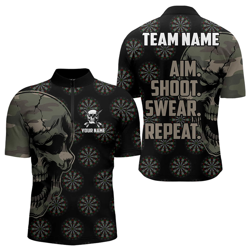 Lustige Camo Darts Schädel Zielen Schießen Fluchen Wiederholen Maßgeschneiderte Herren Dartshirts, Vintage Darttrikots TDM3266