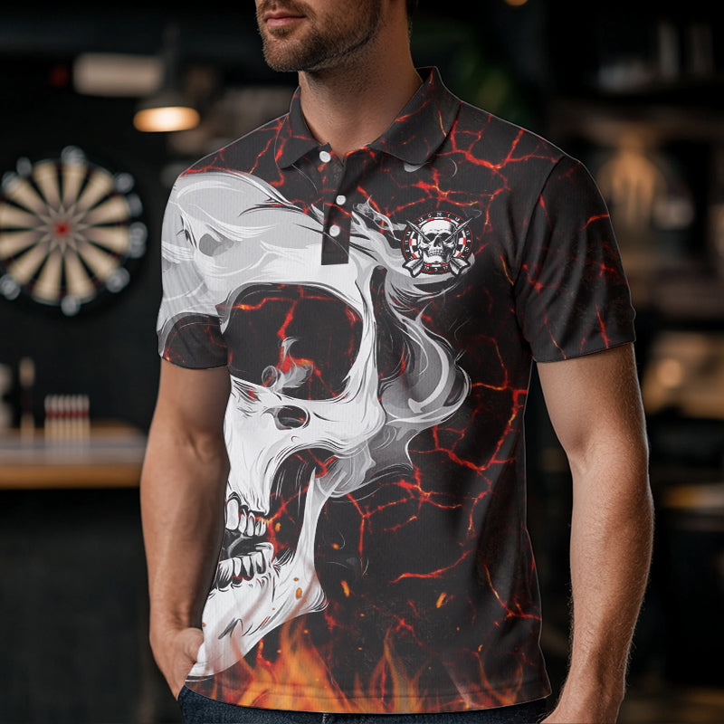 Rotes Leuchtendes Feuer Riss Schädel Dartshirts Maßgeschneiderte Gruselige Herren Dartshirts Dart Trikot TDM3267