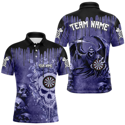 Individuelle lila Gothic-Schädel-Dart-Poloshirts für Herren, cooles Dart-Teamtrikot TDM3463