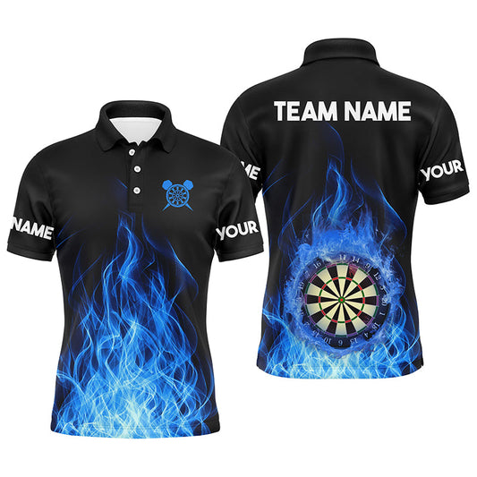 Individuelles Blaues Feuerflamme Dartbrett Herren Poloshirt, Dart Shirts Für Team TDM1281