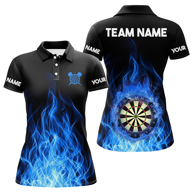 Individuelles Blaues Feuerflamme Dartbrett Herren Poloshirt, Dart Shirts Für Team TDM1281