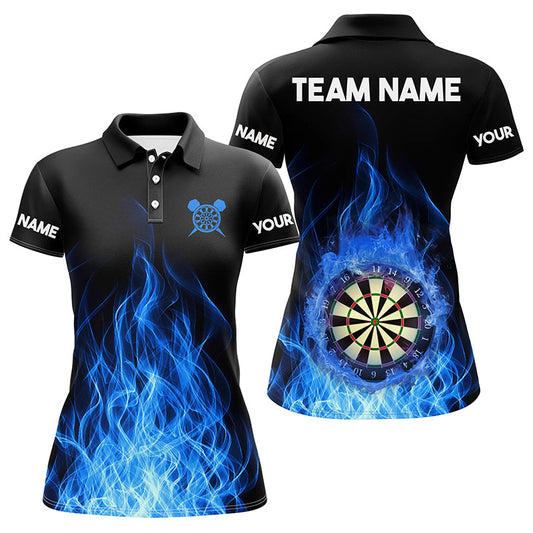 Individuelles Blaues Feuerflamme Dartbrett Herren Poloshirt, Dart Shirts Für Team TDM1281