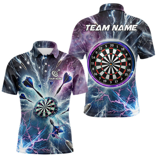 Individuelles Blaues und Lilanes Galaxy Donner Blitz Dart Poloshirt Für Herren – Darttrikots TDM3768