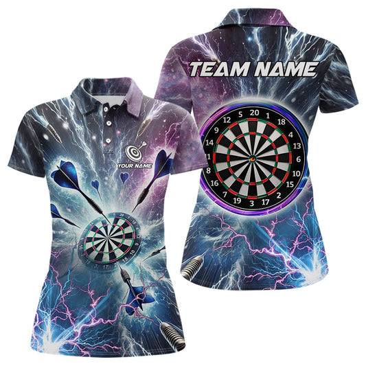 Individuelles Blaues und Lilanes Galaxy Donner Blitz Dart Poloshirt Für Herren – Darttrikots TDM3768