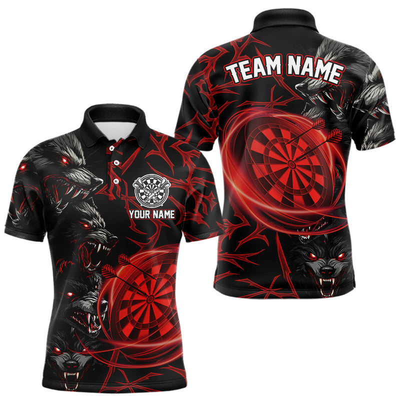 Personalisiertes Rotes Wolf-Dartshirt Für Herren – Custom Light-Dartboard Darts Teamtrikot TDM4038