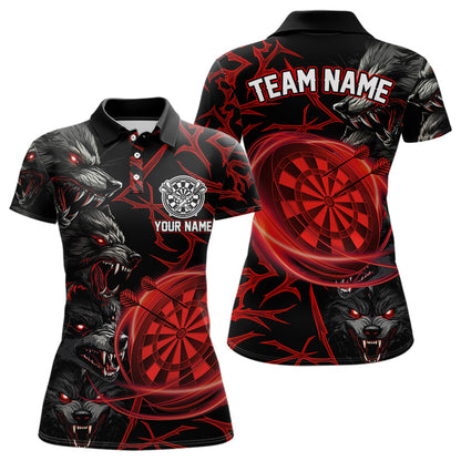 Personalisiertes Rotes Wolf-Dartshirt Für Damen – Custom Light-Dartboard Darts Teamtrikot TDM4038