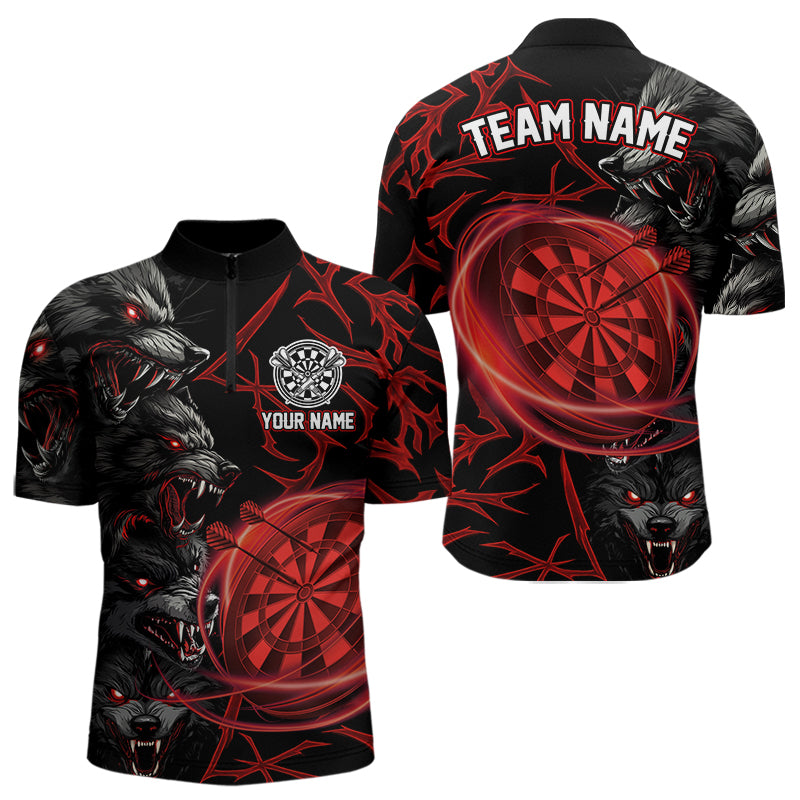 Personalisiertes Rotes Wolf-Dartshirt Für Herren – Custom Light-Dartboard Darts Teamtrikot TDM4038