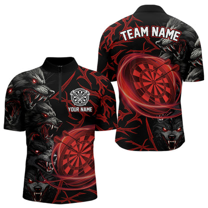 Personalisiertes Rotes Wolf-Dartshirt Für Herren – Custom Light-Dartboard Darts Teamtrikot TDM4038
