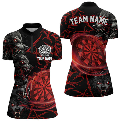 Personalisiertes Rotes Wolf-Dartshirt Für Damen – Custom Light-Dartboard Darts Teamtrikot TDM4038