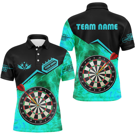 Individuelles Feuerflamme Herren Poloshirt, Dartbrett Trikot Bekleidung Türkis TDM1860