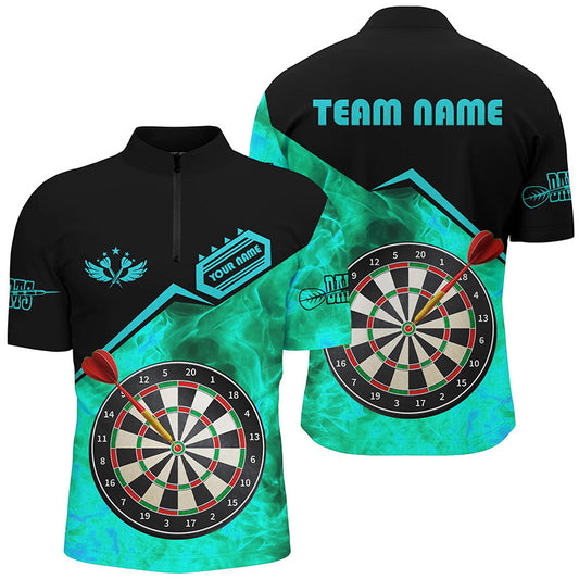 Feuer Flamme Herren Shirt mit Viertelreißverschluss, Dartboard Trikot Outfit Türkis TDM1860