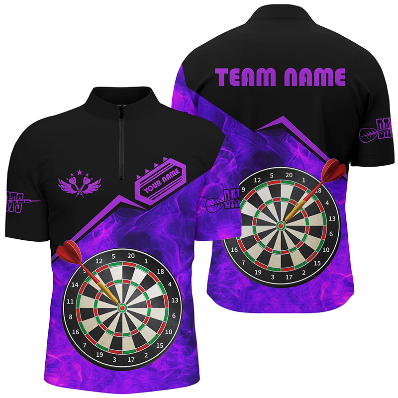 Feuer Flamme Herren Shirt mit Viertelreißverschluss, Dartboard Trikot Outfit Lila TDM1861