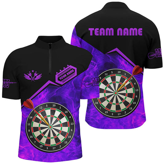Feuer Flamme Herren Shirt mit Viertelreißverschluss, Dartboard Trikot Outfit Lila TDM1861