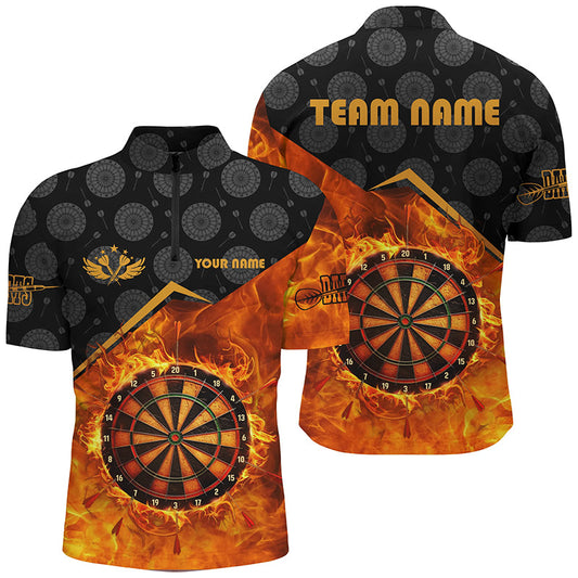 Feuer Flamme Herren Shirt mit Viertelreißverschluss, Dartboard Trikot Outfit TDM1862