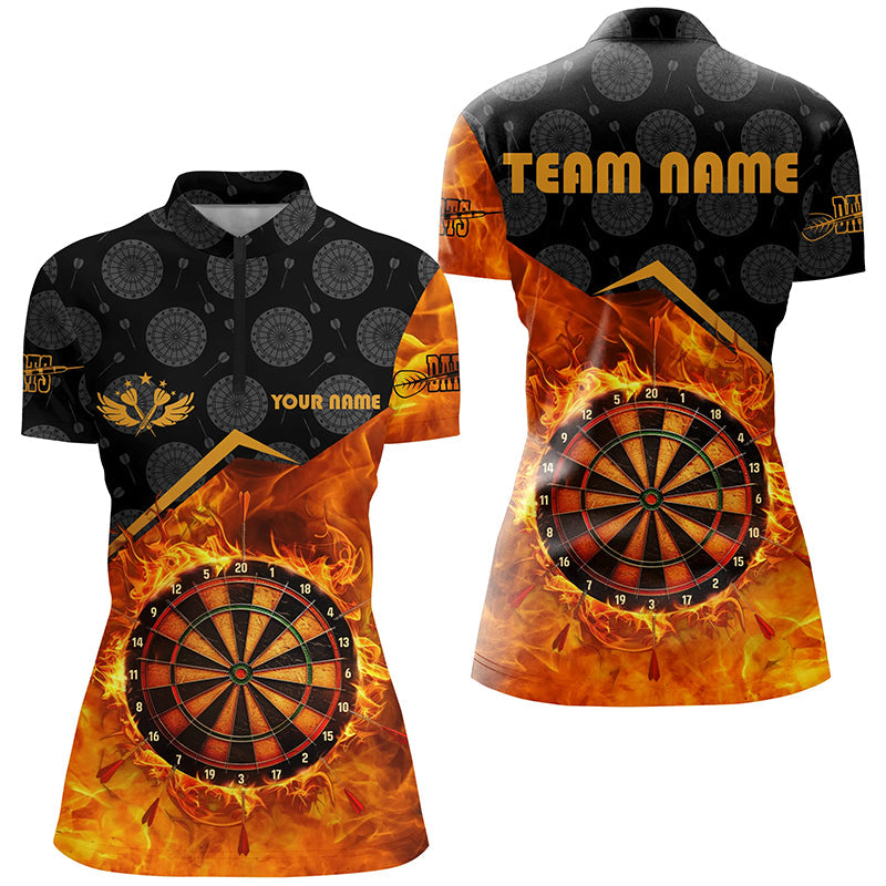 Individuelles Fire Flame Dart Quarter Zip Shirt für Damen, Dartboard Trikot Kleidung TDM1862