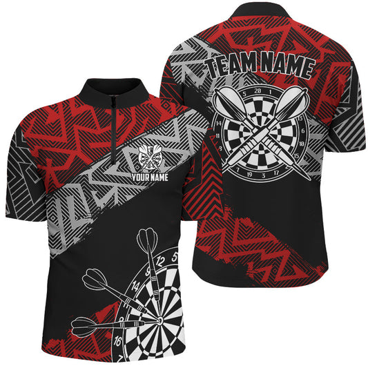 Individuelles Zig-Zag Muster Dart Herren Shirt mit Viertelreißverschluss, Rotes Dart Trikot Für Team TDM2791
