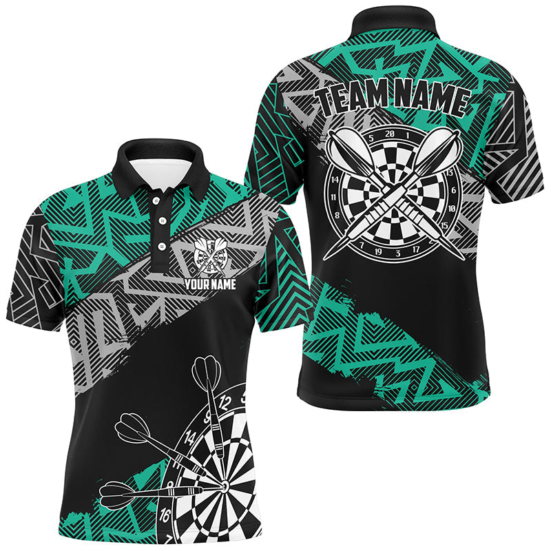 Maßgeschneiderte Dartshirts Für Herren Personalisierte Zickzack-Muster Darttrikots, Türkises Dartshirt TDM2792