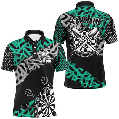 Maßgeschneiderte Dartshirts Für Herren Personalisierte Zickzack-Muster Darttrikots, Türkises Dartshirt TDM2792