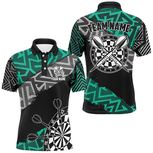 Maßgeschneiderte Dartshirts Für Herren Personalisierte Zickzack-Muster Darttrikots, Türkises Dartshirt TDM2792