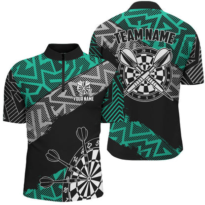 Maßgeschneiderte Dartshirts Für Herren Personalisierte Zickzack-Muster Darttrikots, Türkises Dartshirt TDM2792