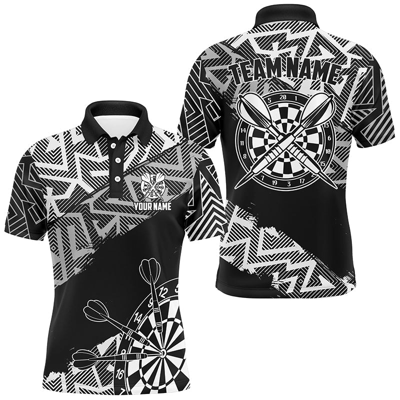 Maßgeschneiderte Dartshirts Für Herren Personalisierte Schwarz-Weiß Zickzack-Muster Darttrikots TDM2793