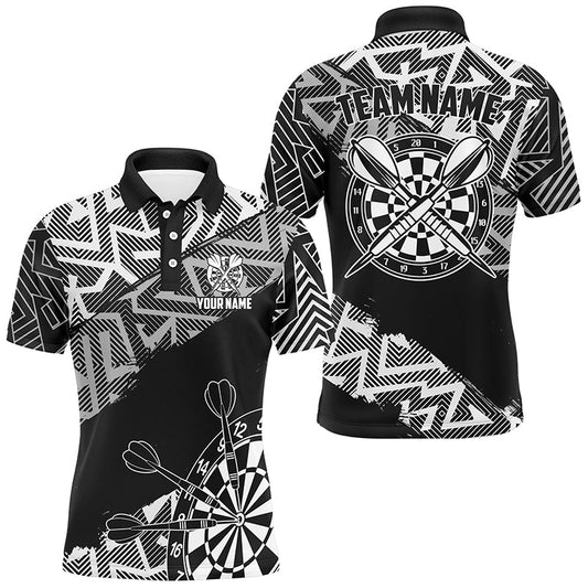 Maßgeschneiderte Dartshirts Für Herren Personalisierte Schwarz-Weiß Zickzack-Muster Darttrikots TDM2793