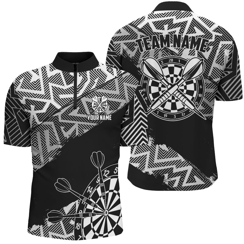 Maßgeschneiderte Dartshirts Für Herren Personalisierte Schwarz-Weiß Zickzack-Muster Darttrikots TDM2793