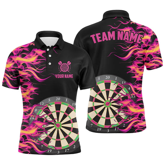 Individuelles Pinkes Feuerflamme Dartbrett Herren Poloshirt, Dart Team Uniform TDM1294