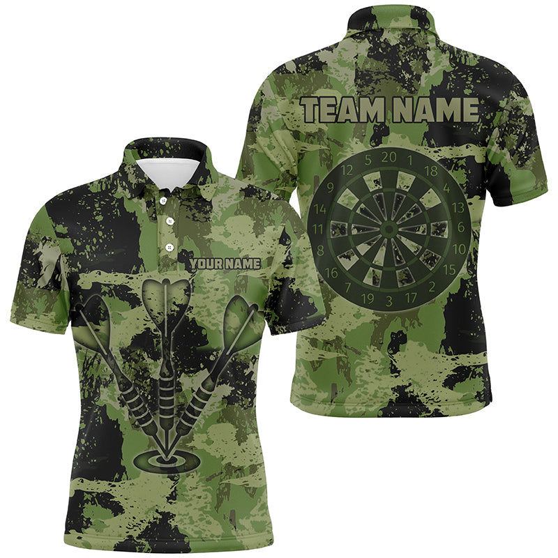 Individuelles Grunge Grünes Camo Dart Pfeil Poloshirt für Herren, Retro Dart Trikot TDM1660