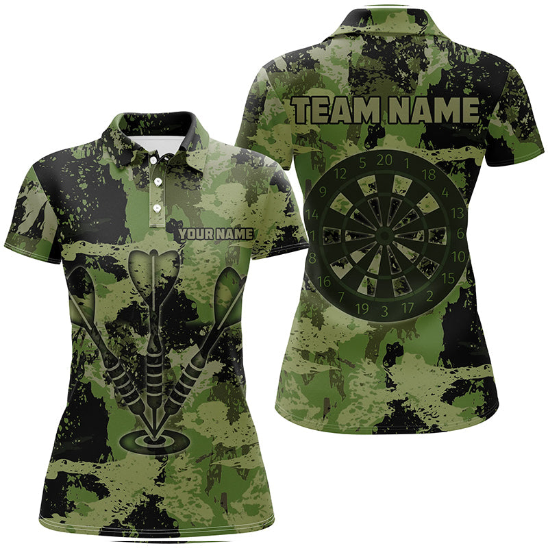 Individuelles Grunge Grünes Camo Dart Pfeil Poloshirt für Herren, Retro Dart Trikot TDM1660