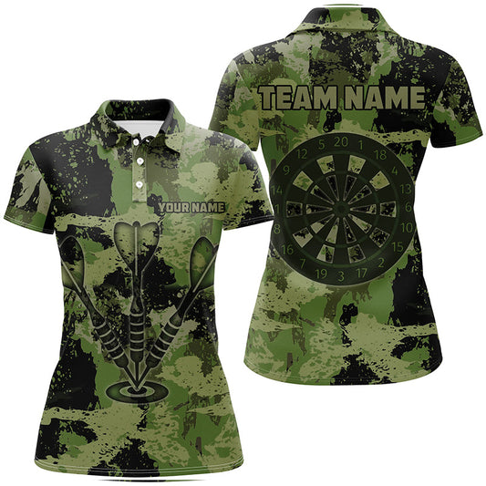 Individuelles Grunge Grünes Camo Dart Pfeil Poloshirt für Herren, Retro Dart Trikot TDM1660