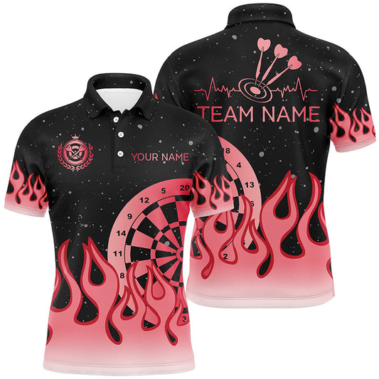 Individuelles Rotes Dartbrett Feuer Flammen Dart Poloshirt Für Herren, Team-Trikot Dart Geschenke TDM2297