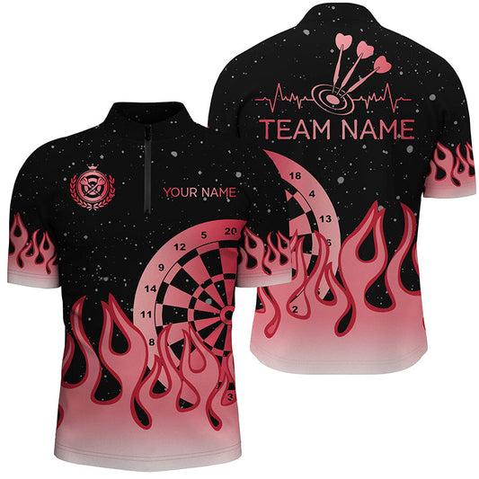 Individuelles Rotes Dartboard Fire Flame Dart Herren Shirt mit Viertelreißverschluss, Team Trikot Darts Geschenke TDM2297