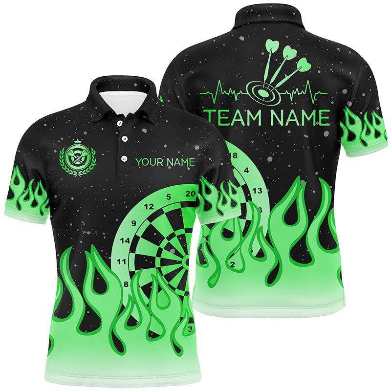 Individuelles Grünes Dartbrett Feuer Flammen Dart Poloshirt Für Herren, Team-Trikot Dart Geschenke TDM2298