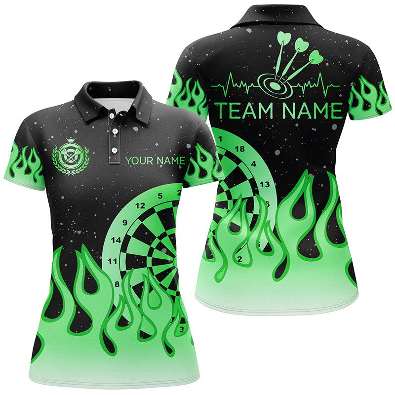 Individuelles Grünes Dartbrett Feuer Flammen Dart Poloshirt Für Herren, Team-Trikot Dart Geschenke TDM2298