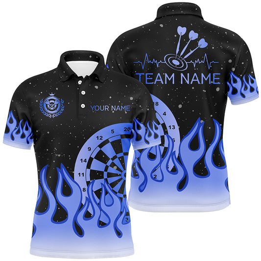 Individuelles Dart Poloshirt Für Herren, Blaues Flammen Dartbrett Dart-Teamtrikot TDM2299